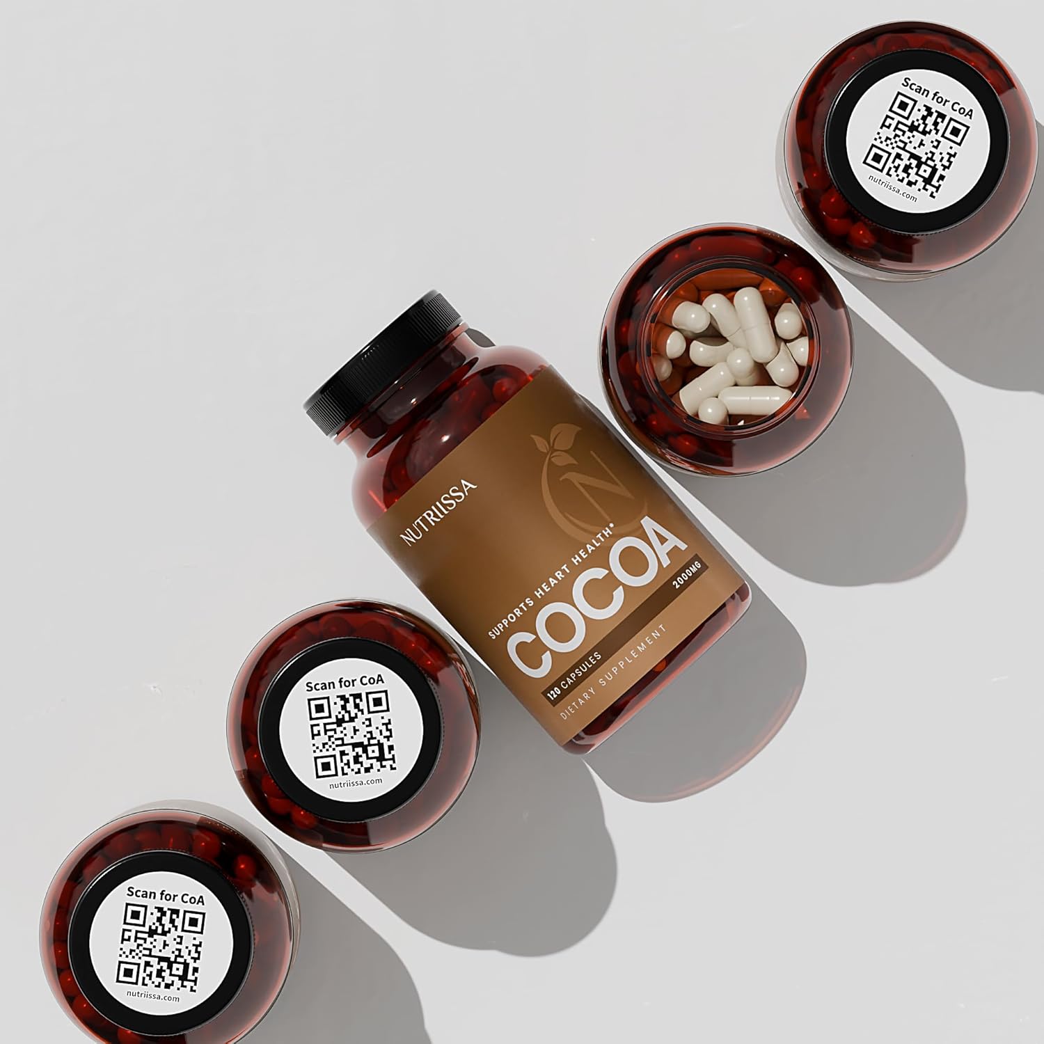 Nutriissa Cocoa Capsules 2000mg - Heart Health & Circulation Support with 500mg Cocoa Flavanols - Vegan, 120 Capsules