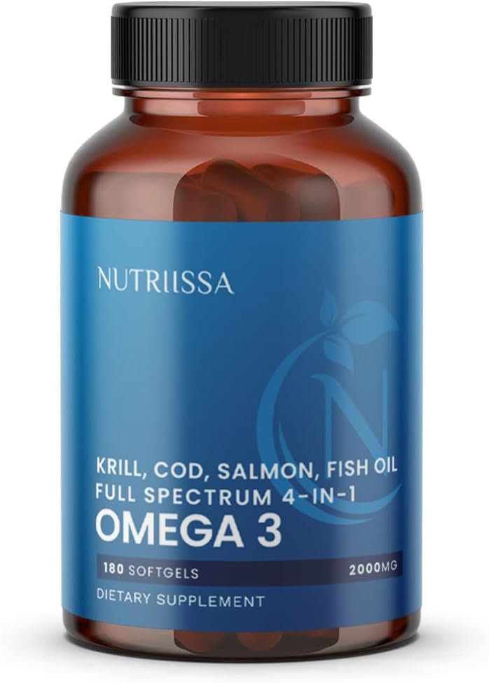Nutriissa Full Spectrum Omega-3 Fish Oil Blend - 2000mg with EPA, DHA & DPA - Certified Halal Gelatin - Heart, Brain & Joint Support - 180 Softgels