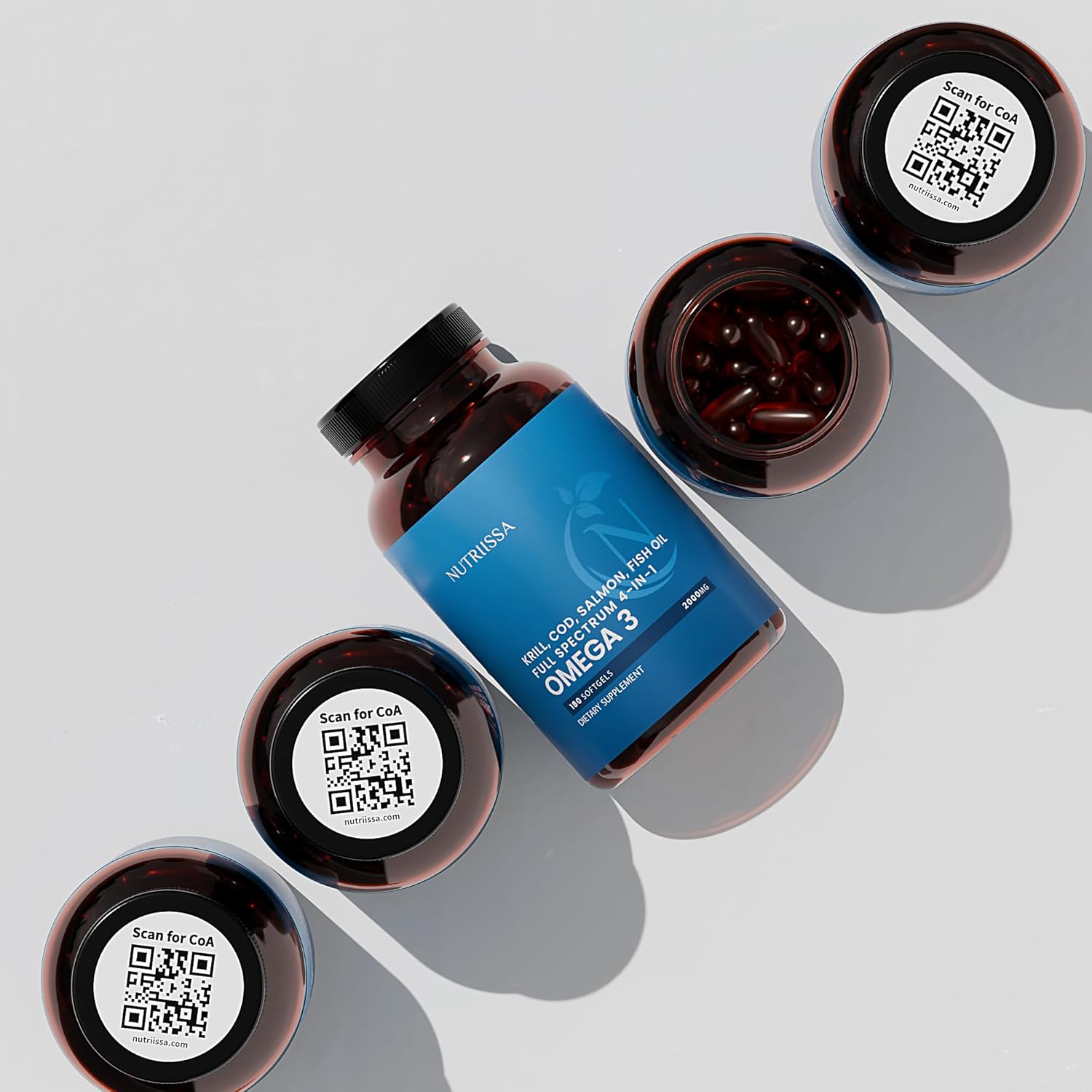 Nutriissa Full Spectrum Omega-3 Fish Oil Blend - 2000mg with EPA, DHA & DPA - Certified Halal Gelatin - Heart, Brain & Joint Support - 180 Softgels