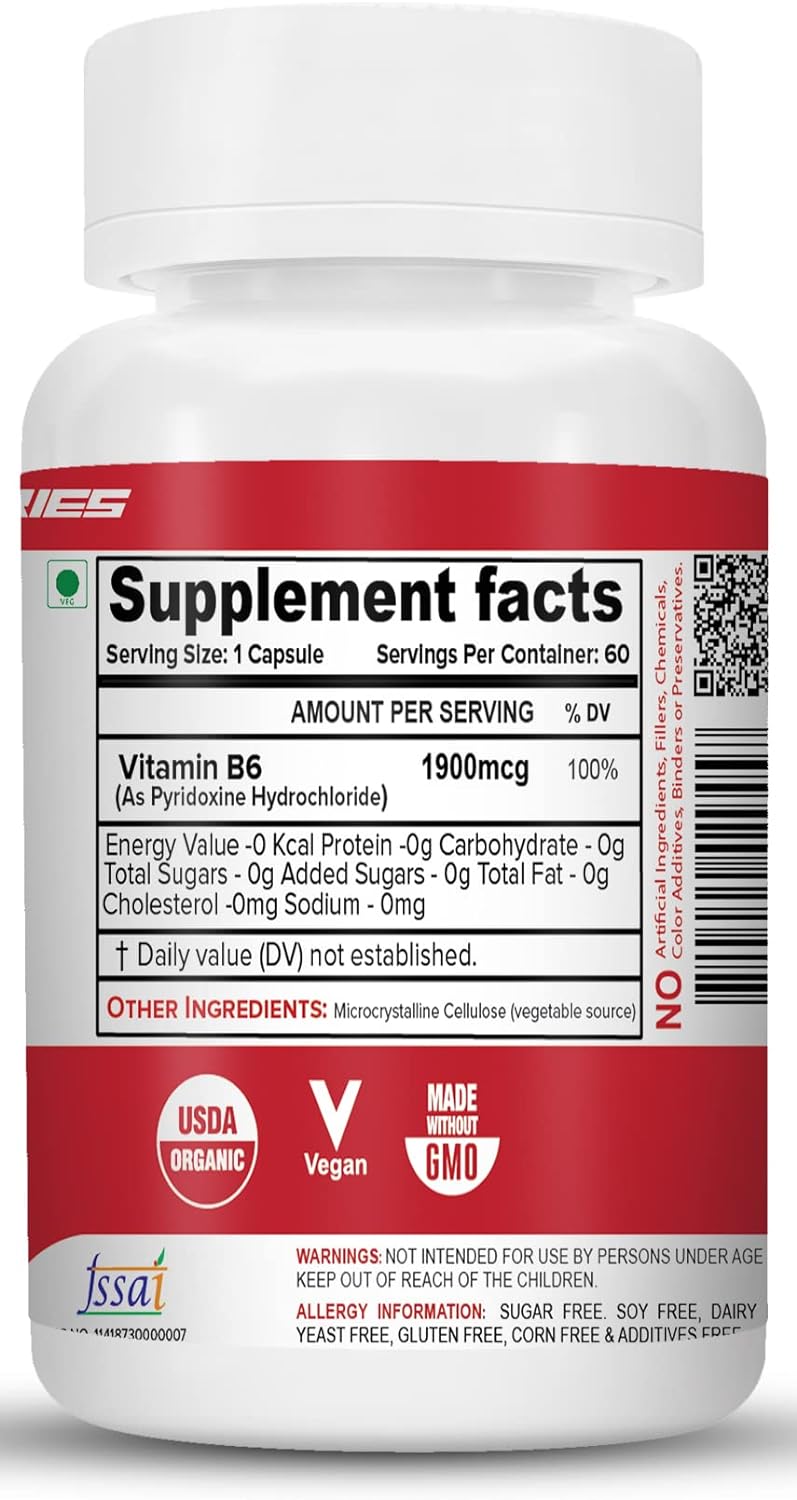 NutriJa Vitamin B6 Capsules - 60 Count Bottle for Daily Health Support