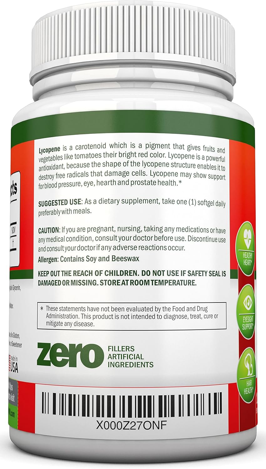 NutriONN Lycopene Softgels - 10MG - 120 Count - 3 Month Supply - Premium Antioxidant from Natural Tomatoes - Supports Prostate, Immune, Heart, and Eye Health - BoostGo Australia