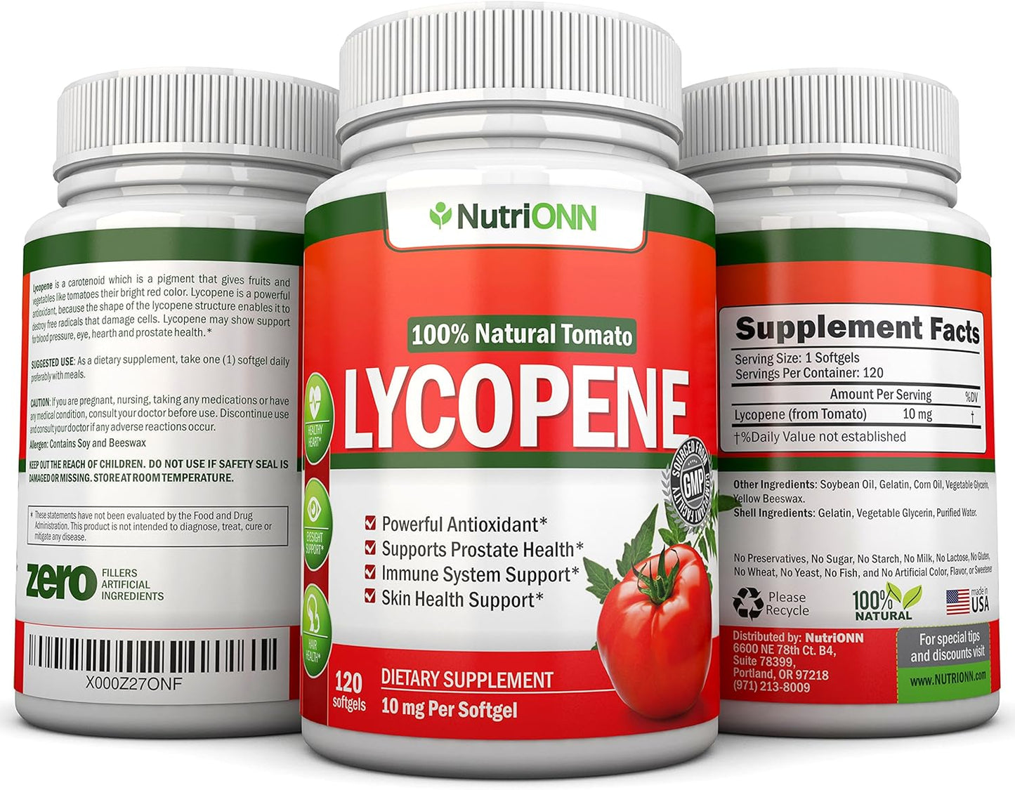 NutriONN Lycopene Softgels - 10MG - 120 Count - 3 Month Supply - Premium Antioxidant from Natural Tomatoes - Supports Prostate, Immune, Heart, and Eye Health - BoostGo Australia