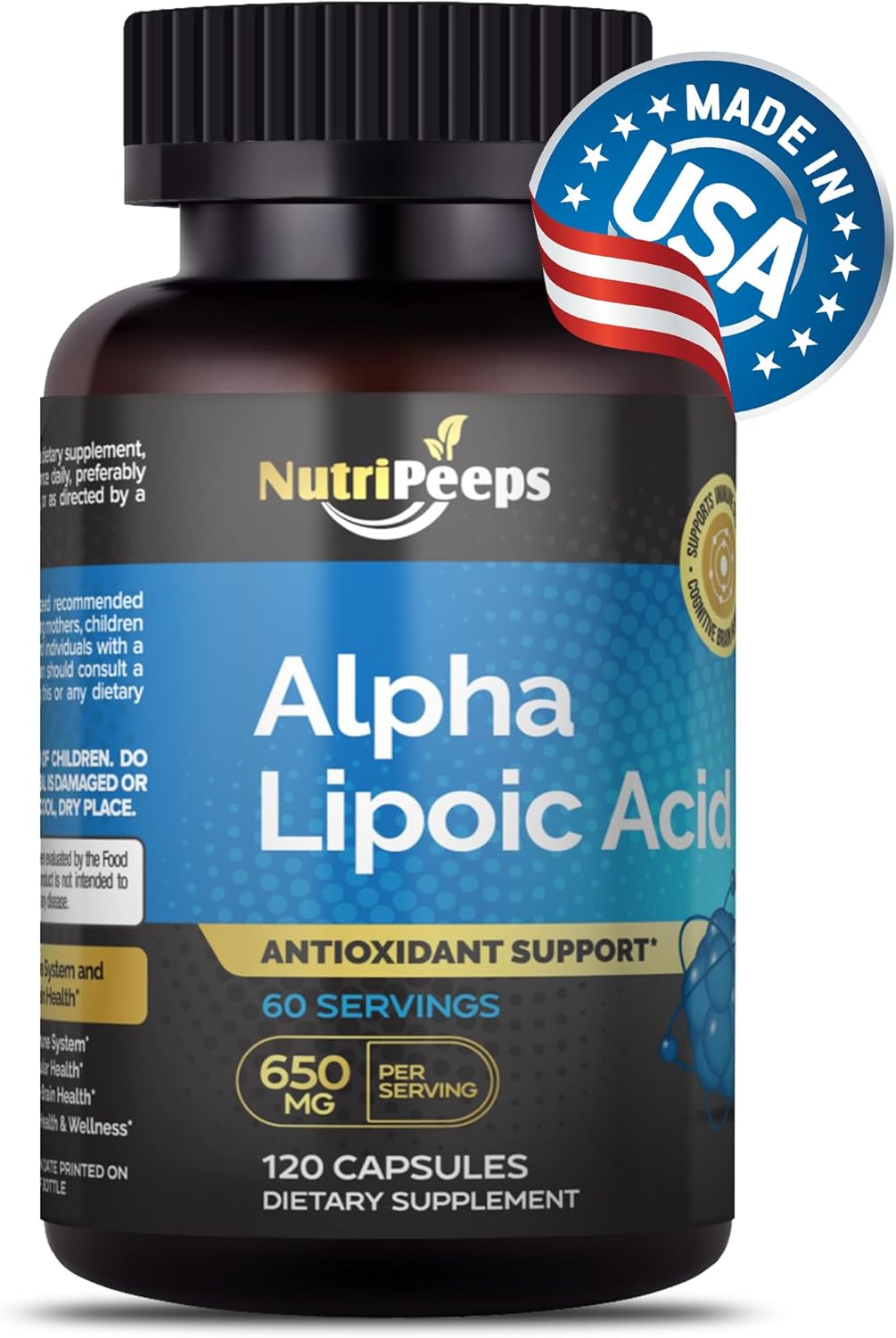 NutriPeeps Alpha Lipoic Acid Supplement - 650mg, 120 Capsules - Non-GMO Antioxidant for Immune & Cognitive Health