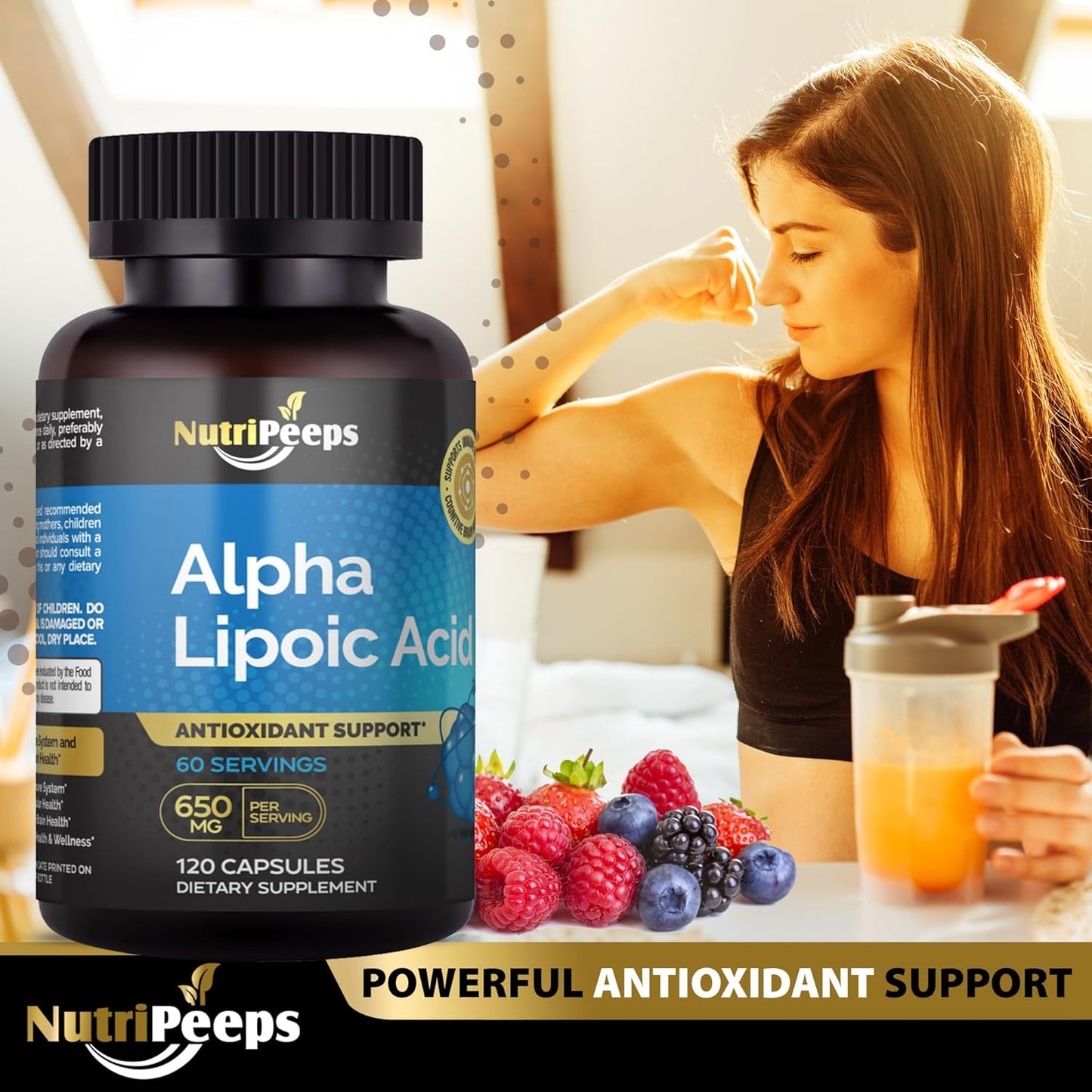 NutriPeeps Alpha Lipoic Acid Supplement - 650mg, 120 Capsules - Non-GMO Antioxidant for Immune & Cognitive Health