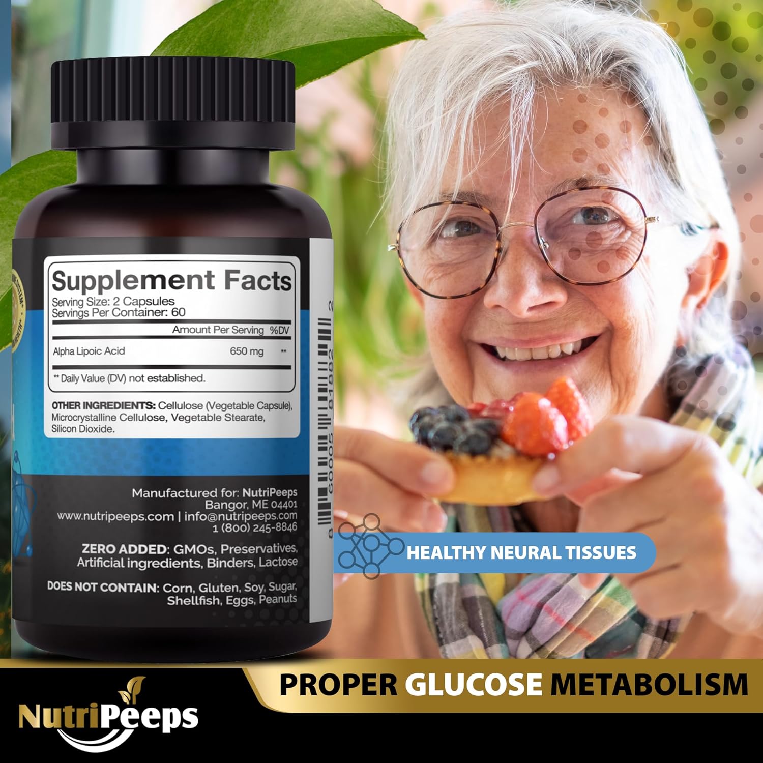 NutriPeeps Alpha Lipoic Acid Supplement - 650mg, 120 Capsules - Non-GMO Antioxidant for Immune & Cognitive Health