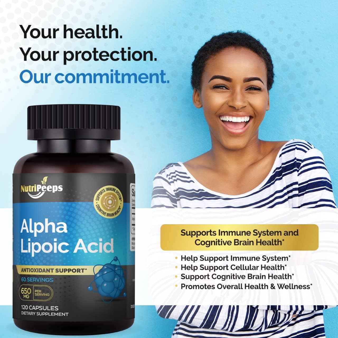 NutriPeeps Alpha Lipoic Acid Supplement - 650mg, 120 Capsules - Non-GMO Antioxidant for Immune & Cognitive Health