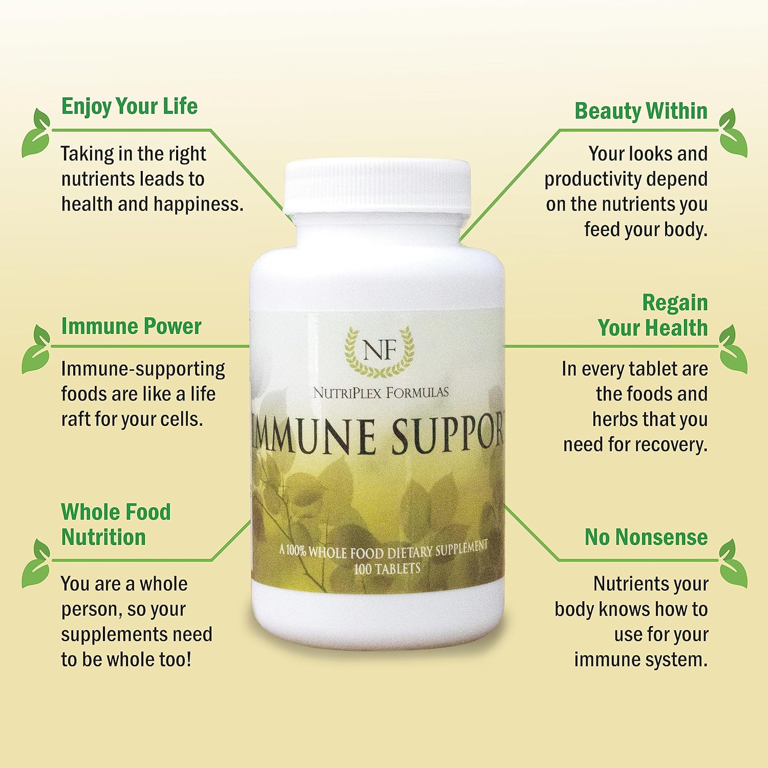 NutriPlex Immune Support Supplement 10-in-1 with Vitamins, Antioxidants, Amino Acids, Enzymes - 100 Tablets