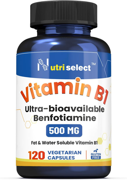 Nutriselect Vitamin B1 500MG Capsules - Non-GMO, Vegan, Gluten Free, Benfotiamine - 120 Count
