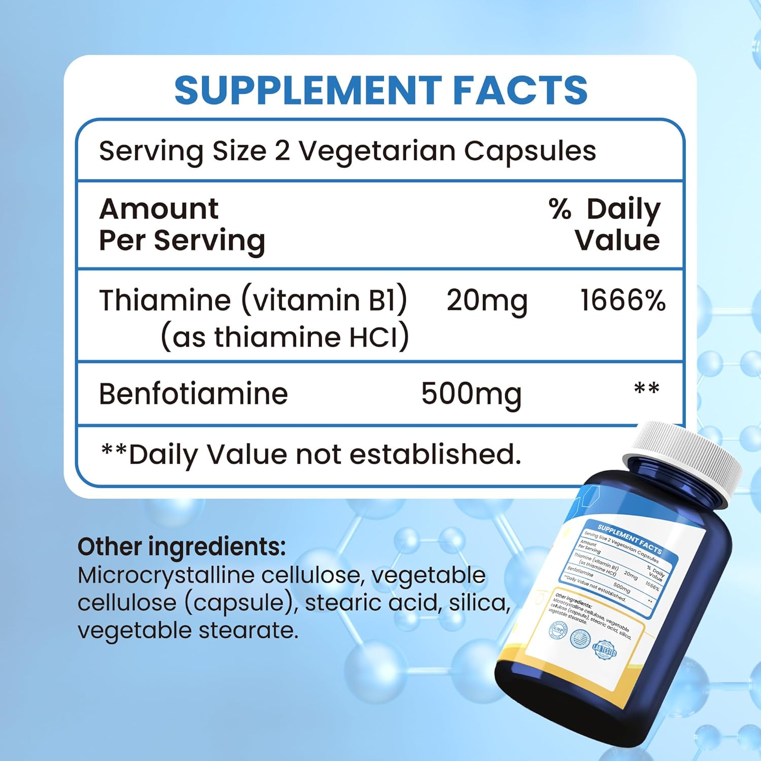 Nutriselect Vitamin B1 500MG Capsules - Non-GMO, Vegan, Gluten Free, Benfotiamine - 120 Count