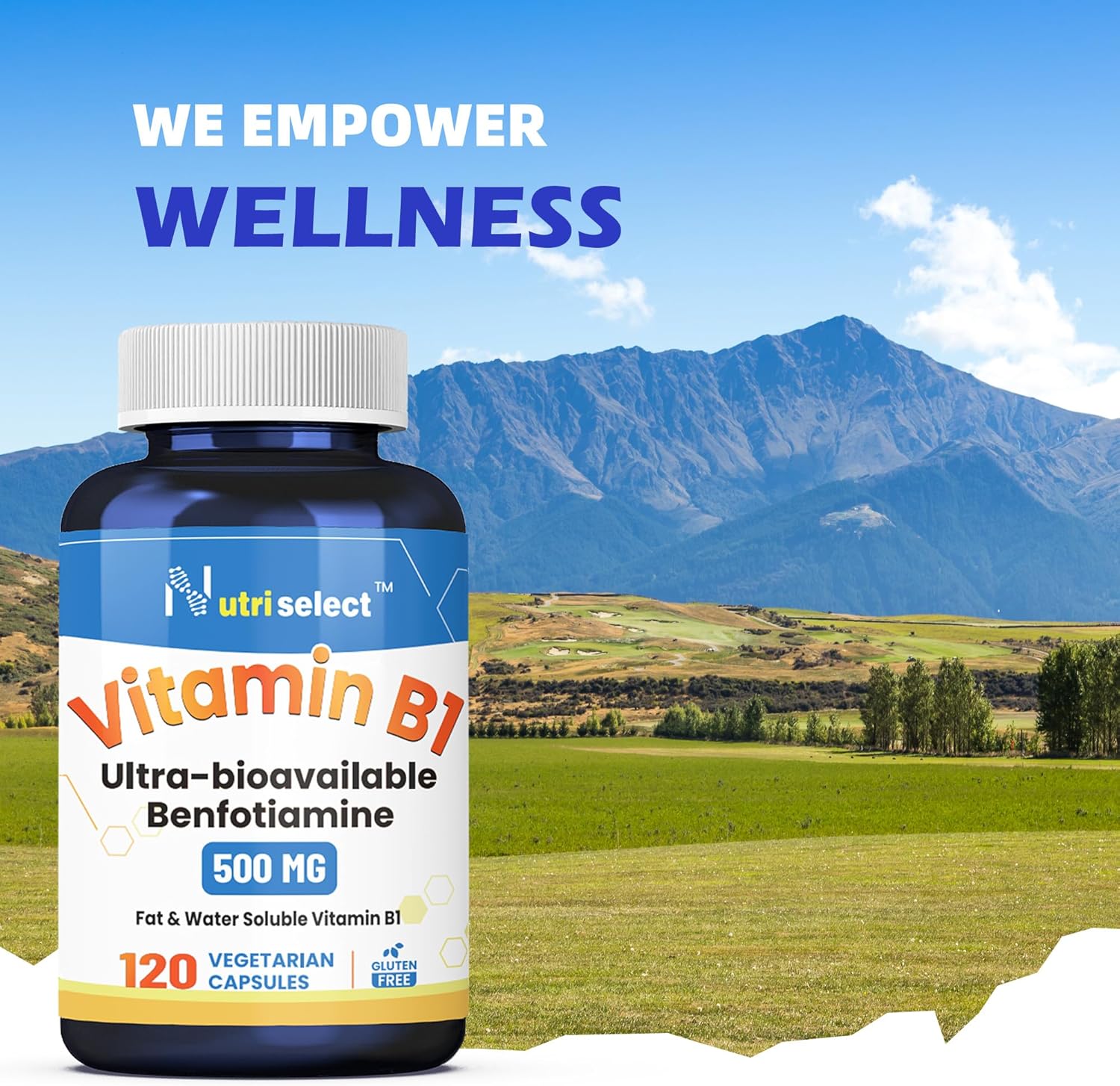 Nutriselect Vitamin B1 500MG Capsules - Non-GMO, Vegan, Gluten Free, Benfotiamine - 120 Count