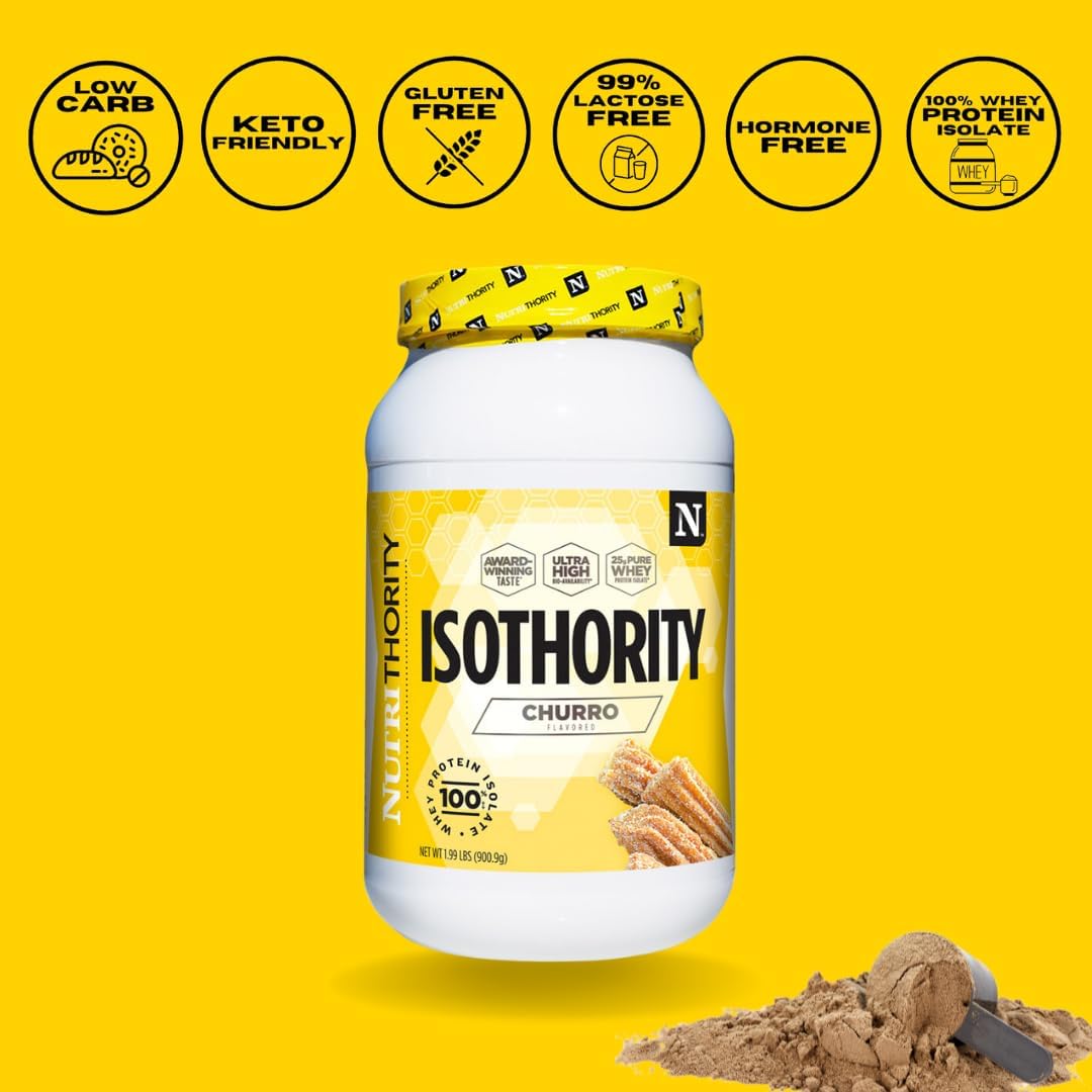 Nutrithority Isothority Whey Protein Isolate, Caramel Coconut Cookie, 2 lb - High Absorption BCAA Powder, 25g Protein Per Serving - Muscle Building & Recovery Accelerator