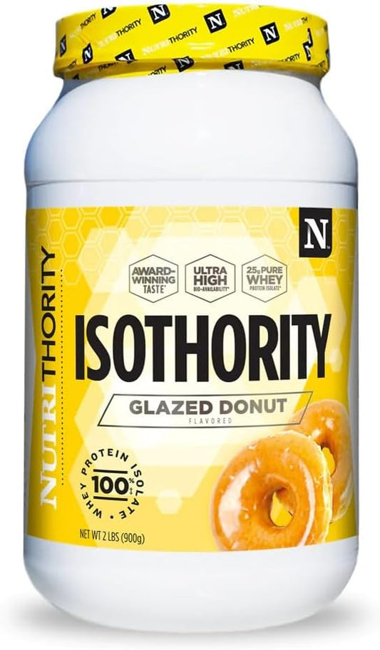 Nutrithority Isothority Whey Protein Isolate Glazed Donut 2 lb - High Absorption BCAA Powder with 25g Protein, Low Carb - Muscle Building & Recovery Accelerator