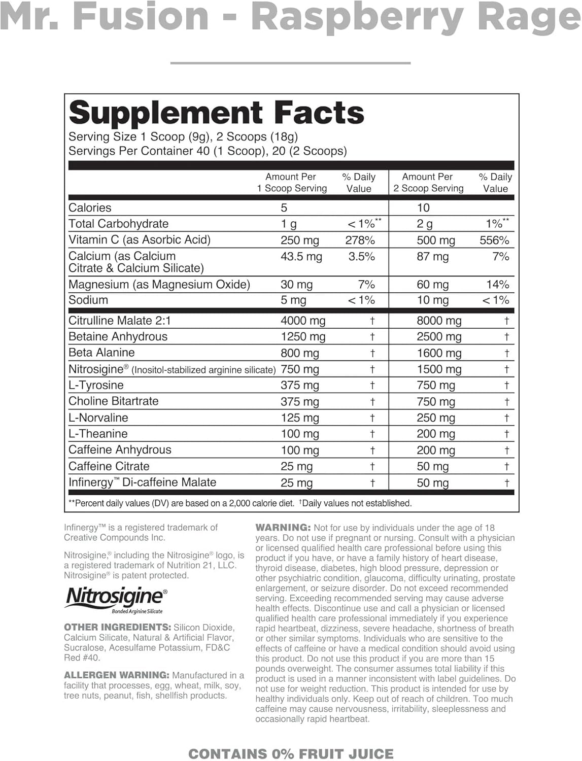 Nutrithority Mr.Fusion Raspberry Rage Pre Workout Supplement - 40 Servings, Intense Focus & Pump, Nitric Oxide Booster, No Crash - Energy Powder for Strength & Gains