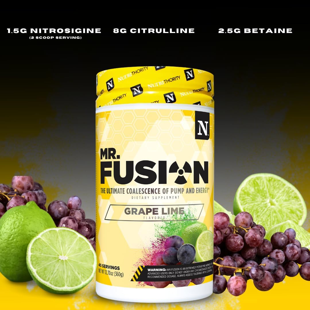Nutrithority Mr.Fusion Raspberry Rage Pre Workout Supplement - 40 Servings, Intense Focus & Pump, Nitric Oxide Booster, No Crash - Energy Powder for Strength & Gains