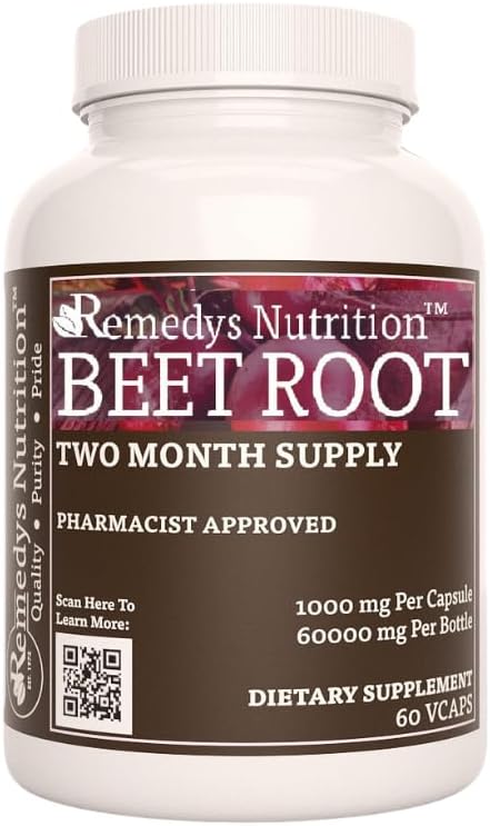Nutrition Remedy Beet Root Capsules | 1,000mg, 60 Vegan Capsules | Herbal Dietary Supplement | Non-GMO, Gluten-Free