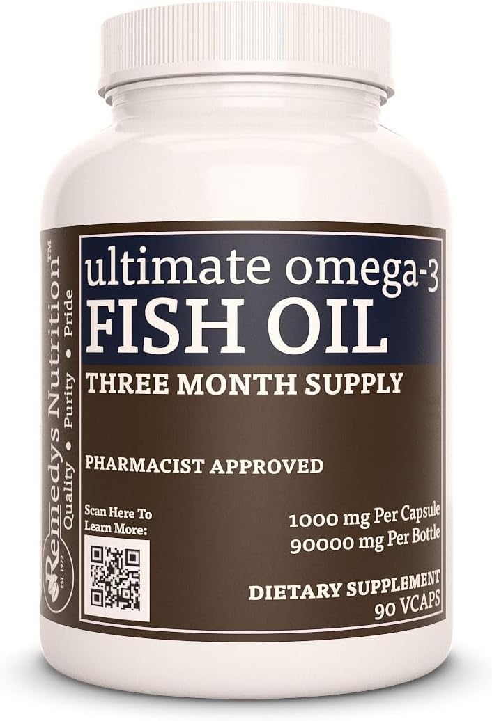 Nutrition Remedy Ultimate Omega-3 Fish Oil Softgels - 1,000mg | 90 Capsules, 3 Month Supply | EPA, DHA, GLA, ALA, & LA Fatty Acids