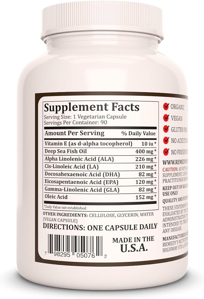Nutrition Remedy Ultimate Omega-3 Fish Oil Softgels - 1,000mg | 90 Capsules, 3 Month Supply | EPA, DHA, GLA, ALA, & LA Fatty Acids