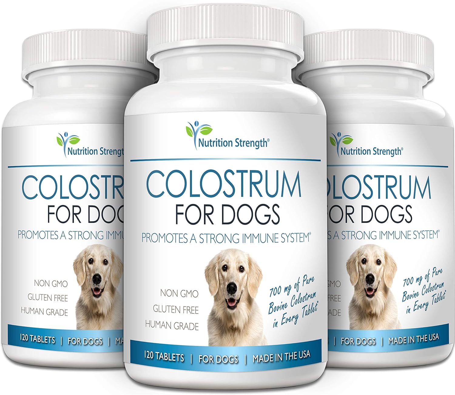 Nutrition Strength Bovine Colostrum Supplement for Dogs, Boosts Immune Function and Digestive Health, 120 Chewable Tablets