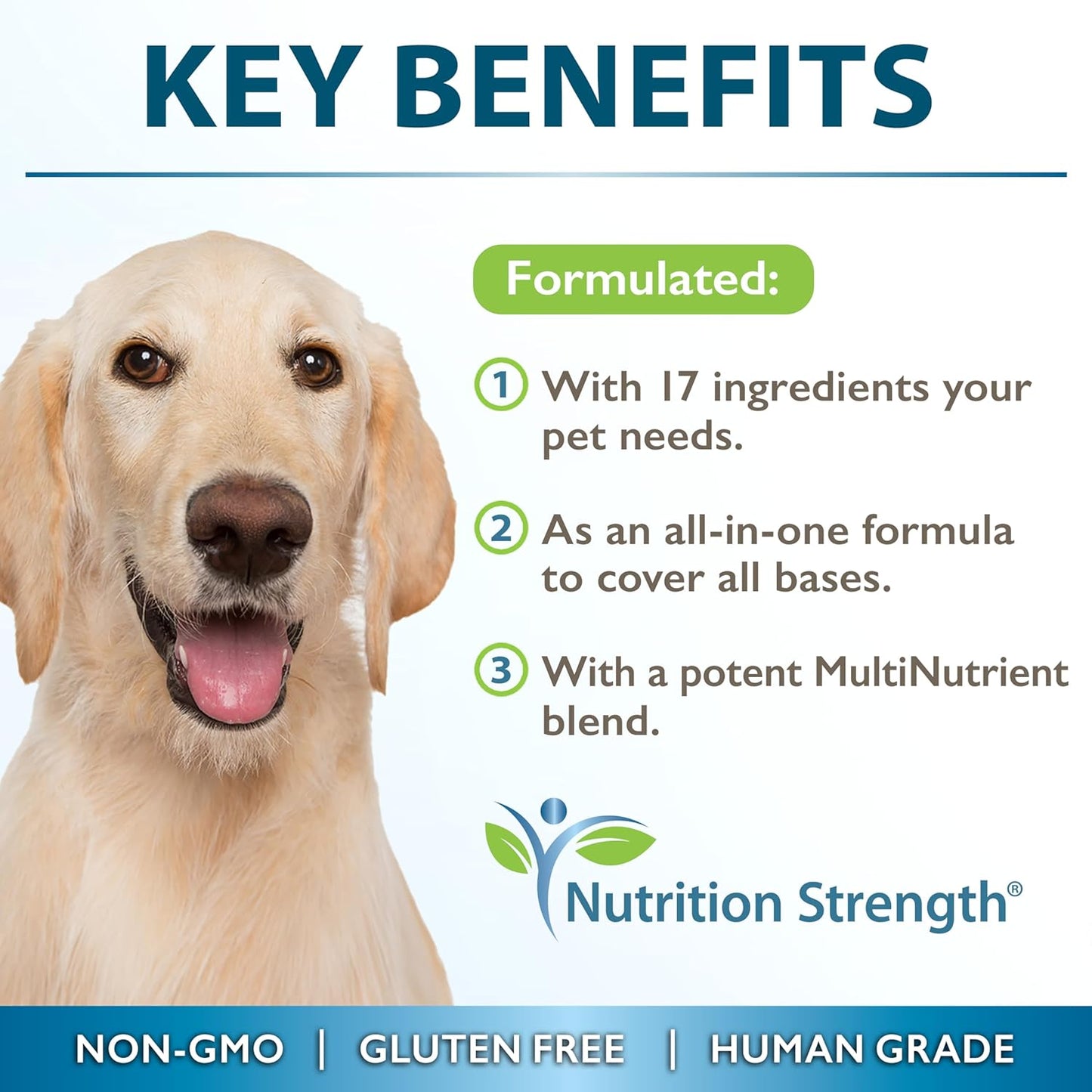Nutrition Strength Sea Moss for Dogs with Black Seed Oil, Ashwagandha, Turmeric, Bladderwrack, Dandelion, Vitamins C & D3, Elderberry, Manuka, and Yellow Dock - 90 Tablets