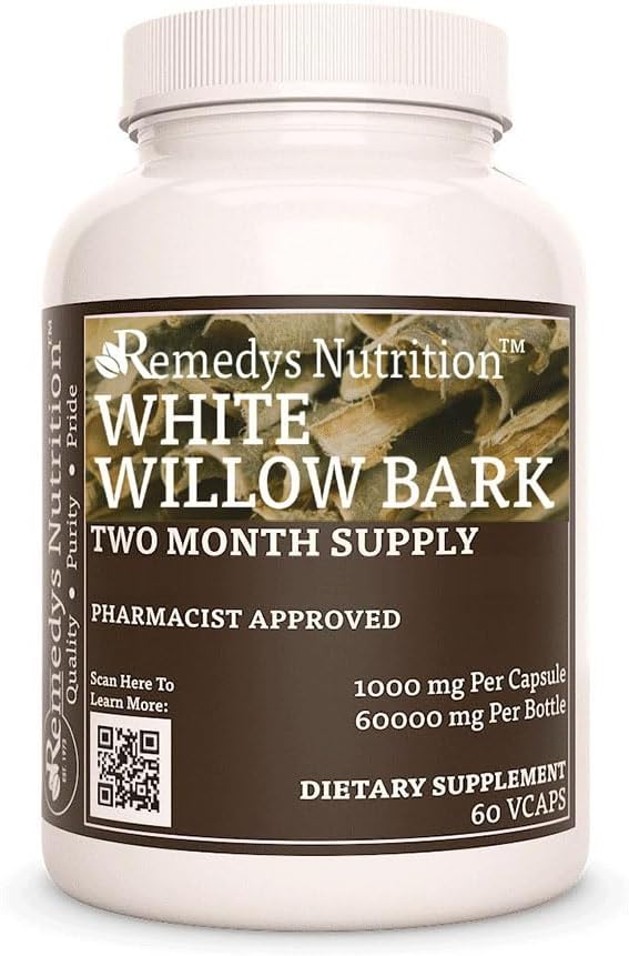 Nutrition White Willow Bark Capsules | 1,000mg, 60 Vegan Pills | Herbal Dietary Supplement | Non-GMO, Gluten-Free, Dairy-Free