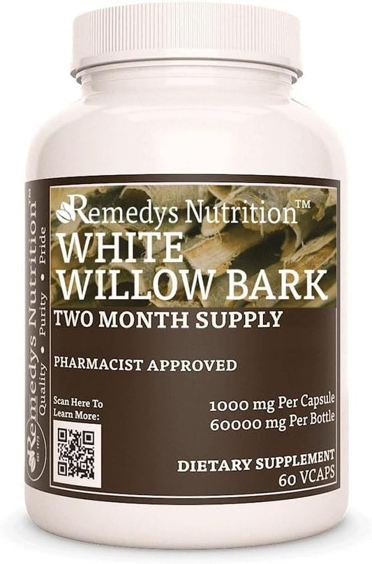 Nutrition White Willow Bark Capsules | 1,000mg, 60 Vegan Pills | Herbal Dietary Supplement | Non-GMO, Gluten-Free, Dairy-Free