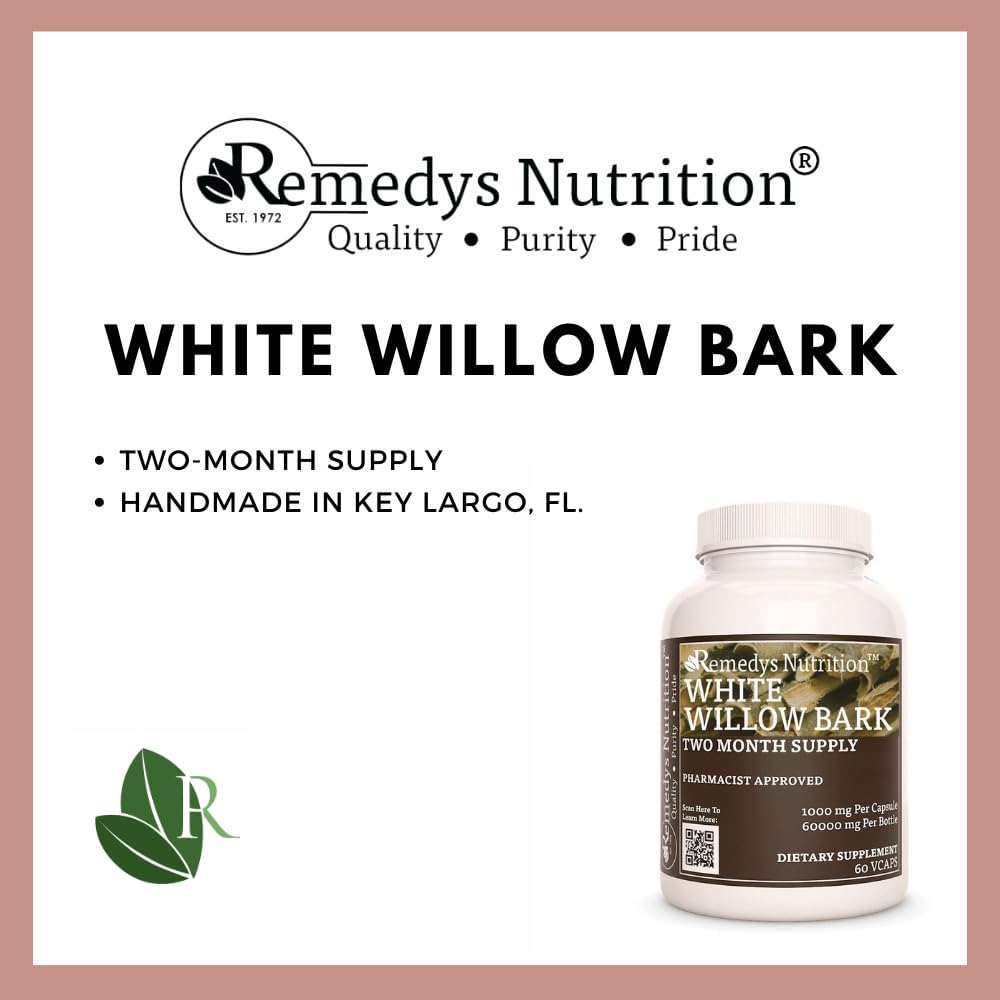 Nutrition White Willow Bark Capsules | 1,000mg, 60 Vegan Pills | Herbal Dietary Supplement | Non-GMO, Gluten-Free, Dairy-Free