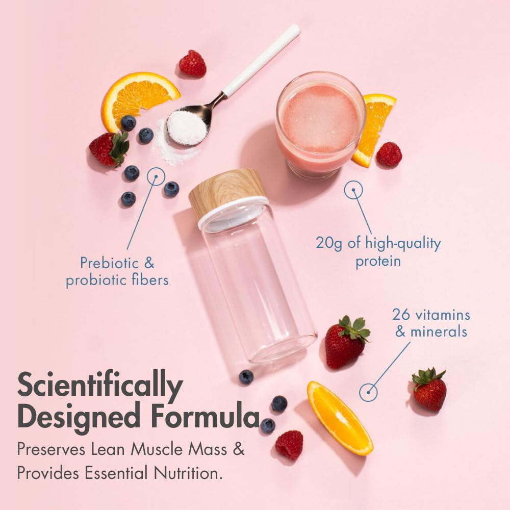 Nutritional Beverage for GLP-1 Users - High Protein Dietary Powder Drink with 26 Vitamins/Minerals, Supports Digestive Health - Strawberries & Cream Flavor (14 Count)