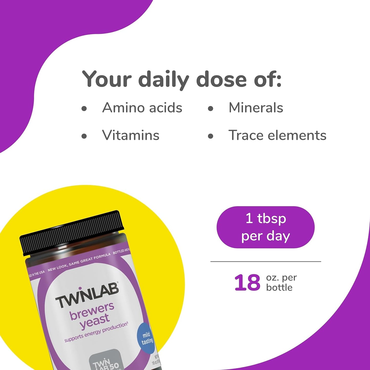 Nutritional Brewers Yeast with Vegan Protein, Vitamins, and Minerals - Men's and Women's Vitamins - 18 oz