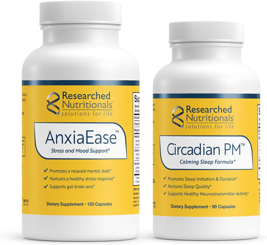Nutritional Bundle for Relaxation: AnxiaEase Stress, Cortisol & Mood Support + Circadian PM for Peaceful Nights (120 + 90 Capsules)
