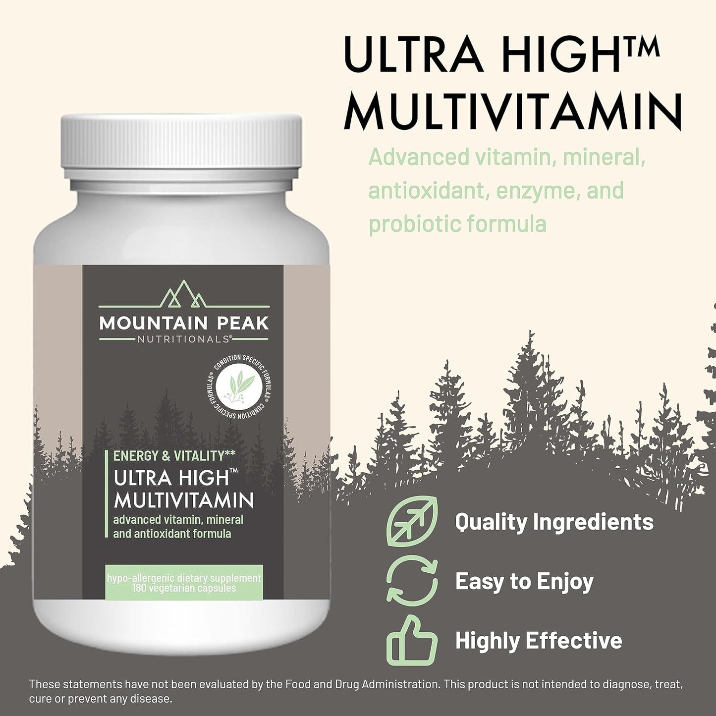 Nutritional Ultra High Multivitamin with Vitamin A, B12, Probiotic - Hypoallergenic Supplement for Well Being - 180 Vegetarian Capsules