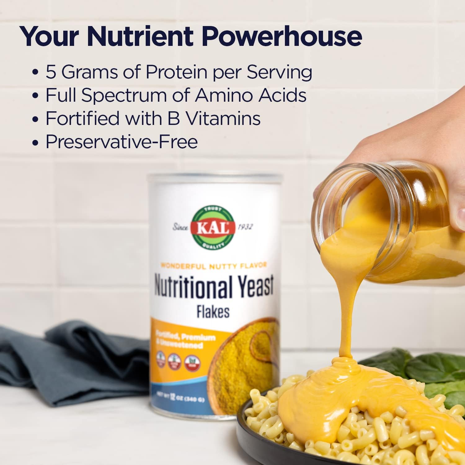 Nutritional Yeast Flakes with B12 & B Vitamins, Unsweetened, Vegan & Gluten Free, 22oz - Made in USA, 62 Servings