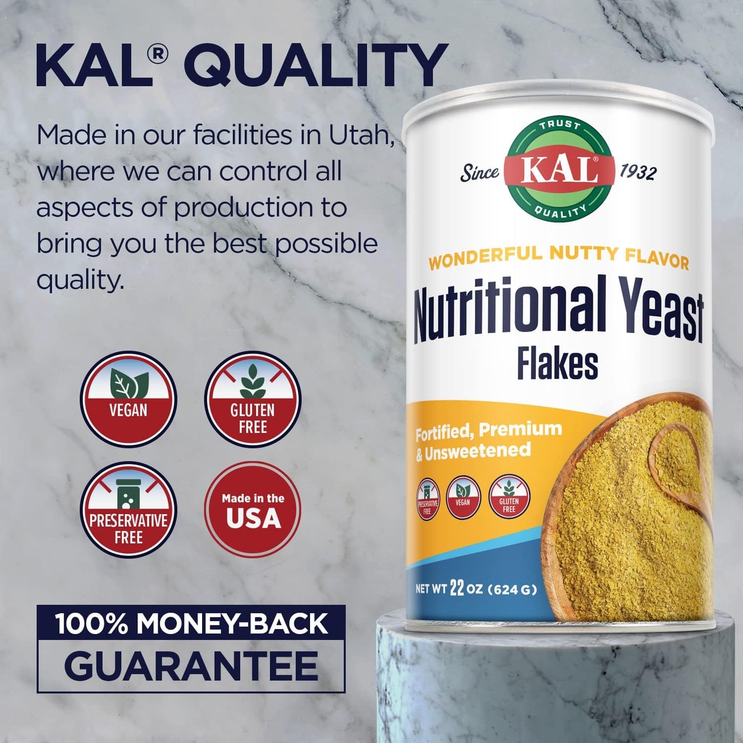 Nutritional Yeast Flakes with B12 & B Vitamins, Unsweetened, Vegan & Gluten Free, 22oz - Made in USA, 62 Servings