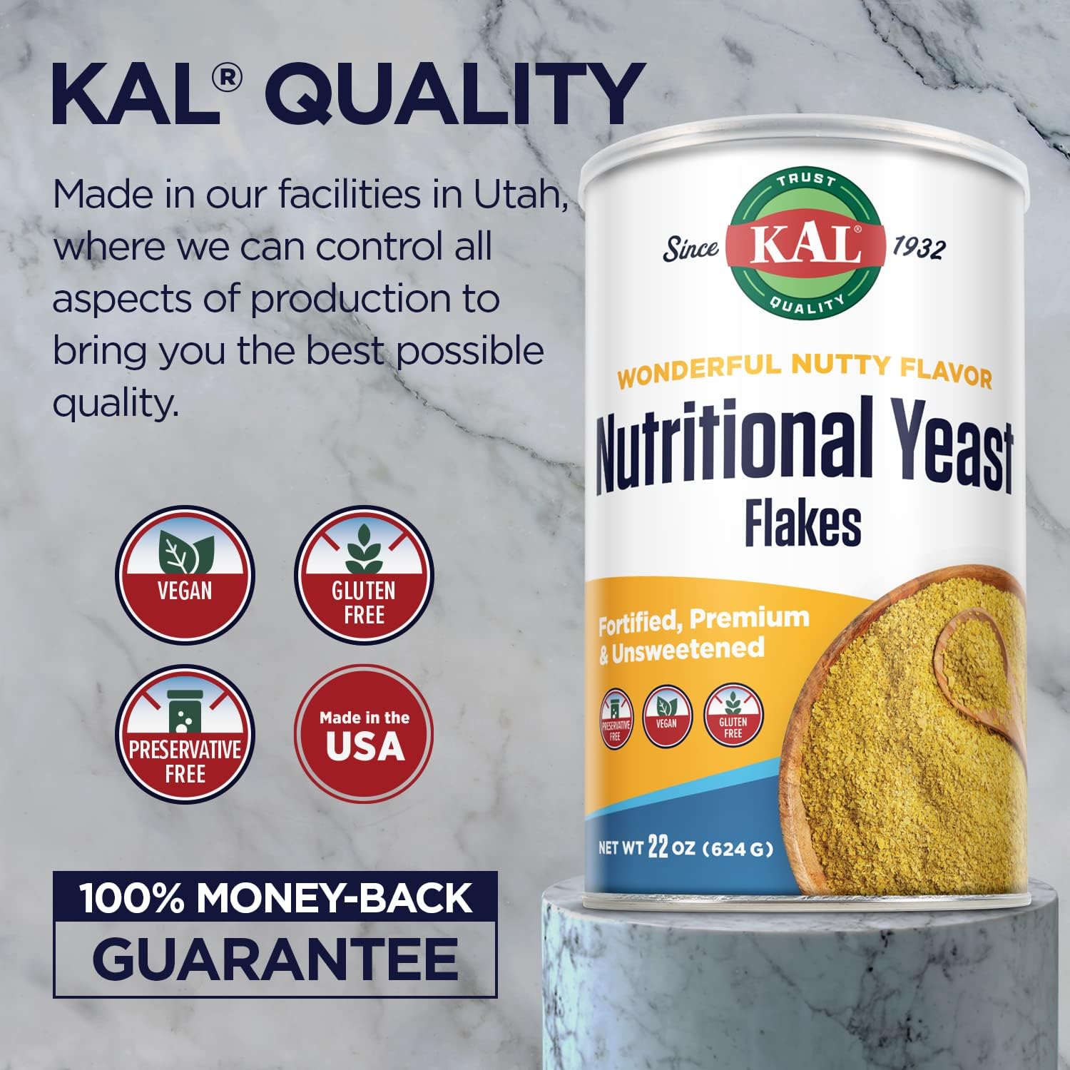 Nutritional Yeast Flakes with B12 & B Vitamins, Unsweetened, Vegan & Gluten Free, 22oz - Made in USA, 62 Servings