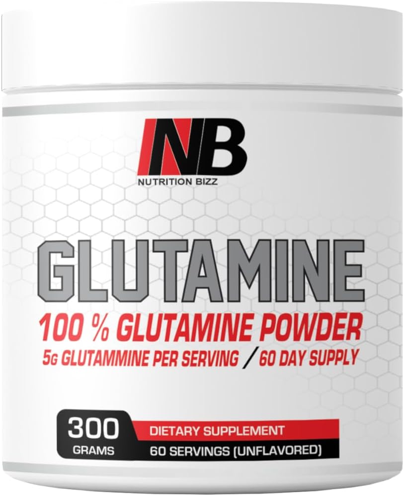 NutritionBizz 300g L-Glutamine Powder - Unflavored for 60 Days Supply with 5g per Serving