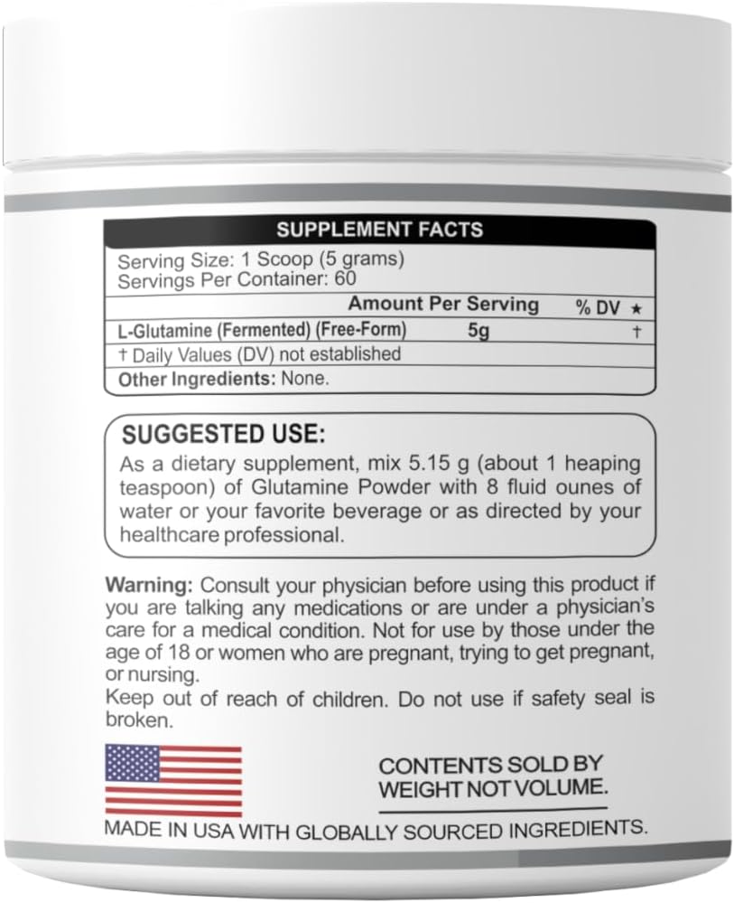 NutritionBizz 300g L-Glutamine Powder - Unflavored for 60 Days Supply with 5g per Serving
