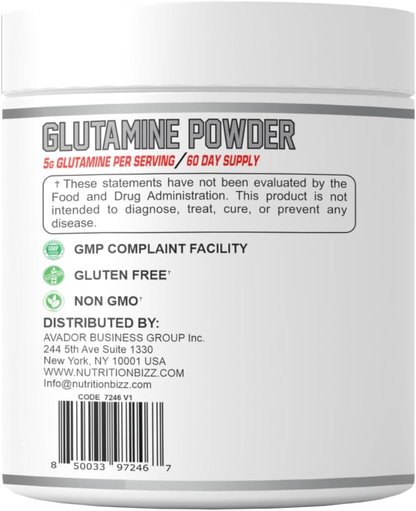 NutritionBizz 300g L-Glutamine Powder - Unflavored for 60 Days Supply with 5g per Serving