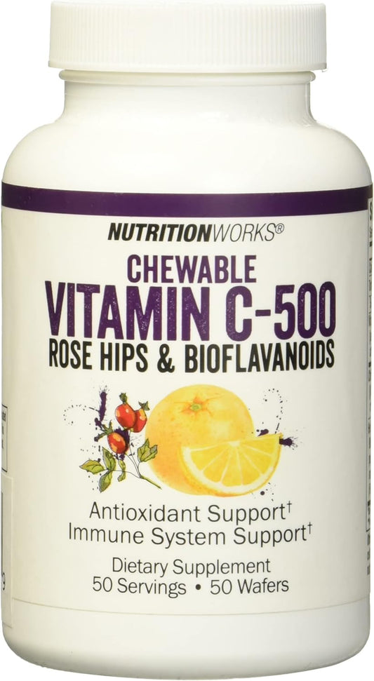 NutritionWorks Vitamin C Chewable - Supports Immune System with Potent Antioxidants, 50 Servings