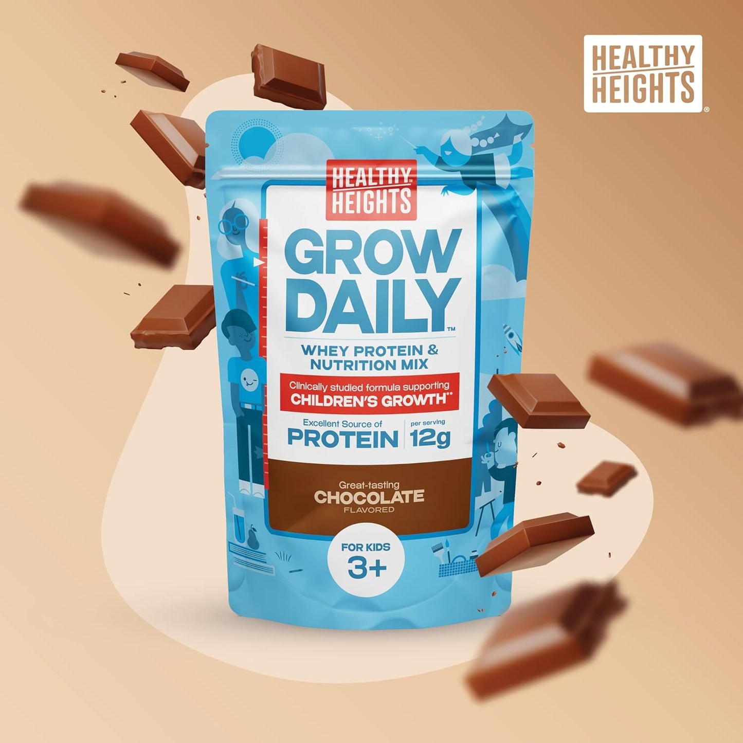 Nutritious Chocolate Protein Shake Mix for Kids 3+ - Healthy Heights Grow Daily Kids Drink with High Protein