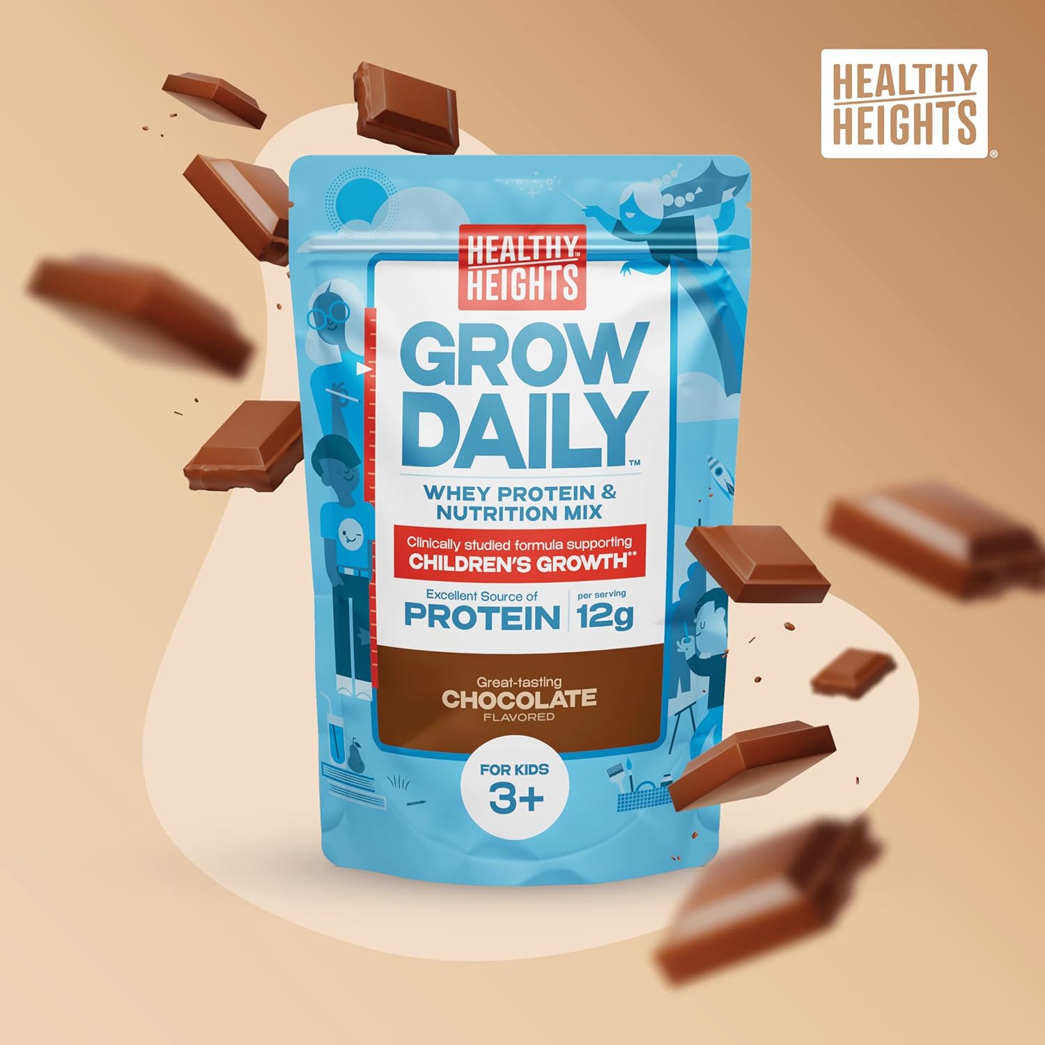 Nutritious Chocolate Protein Shake Mix for Kids 3+ - Healthy Heights Grow Daily Kids Drink with High Protein