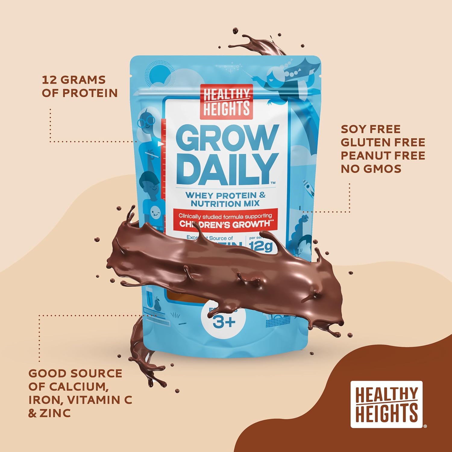 Nutritious Chocolate Protein Shake Mix for Kids 3+ - Healthy Heights Grow Daily Kids Drink with High Protein