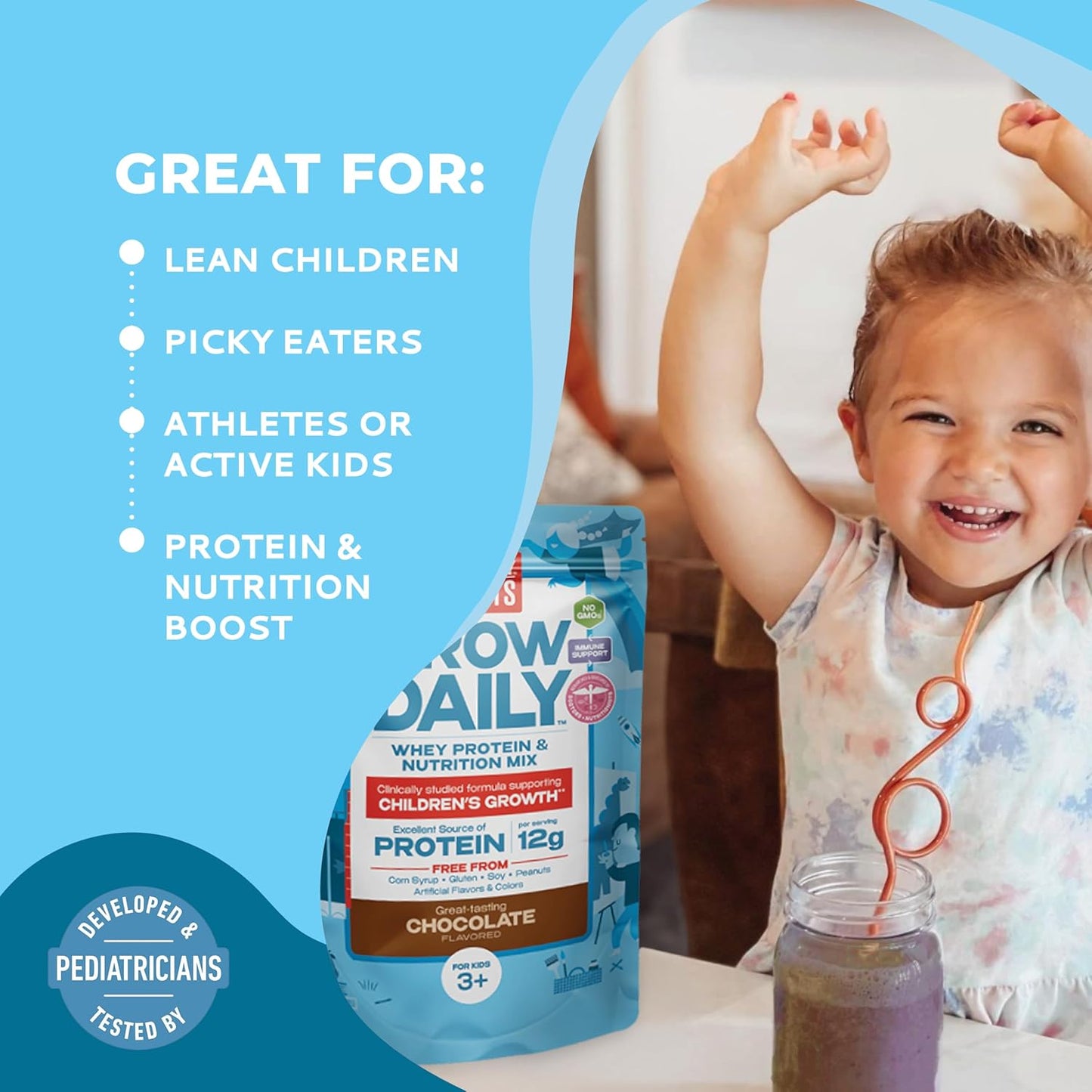 Nutritious Chocolate Protein Shake Mix for Kids 3+ - Healthy Heights Grow Daily Kids Drink with High Protein