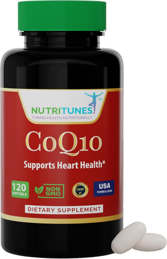 Nutritunes CoQ10 100mg Softgels - High Absorption Antioxidant Supplement for Heart Health and Energy - 120 Softgels, Non-GMO, Gluten-Free