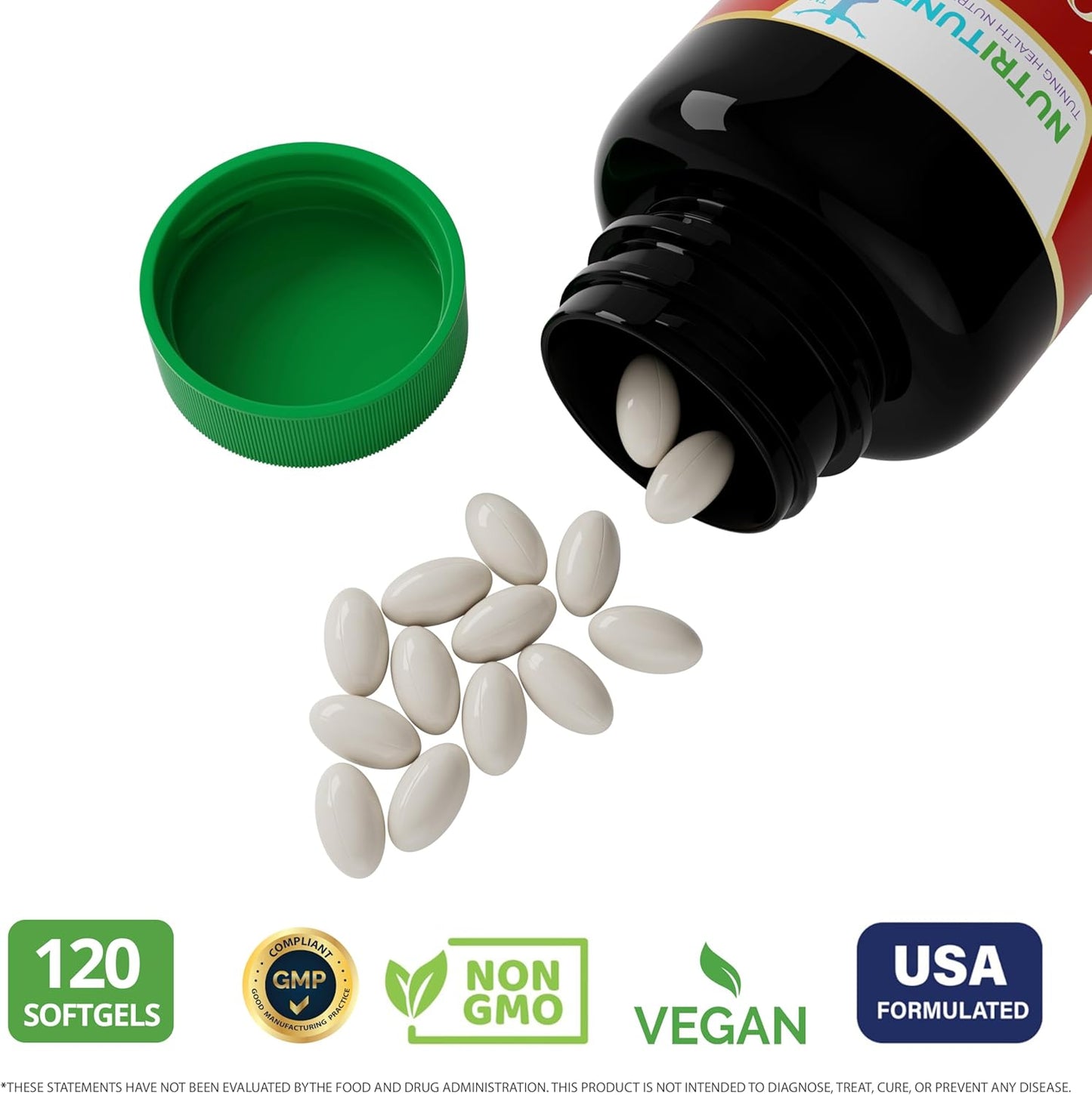 Nutritunes CoQ10 100mg Softgels - High Absorption Antioxidant Supplement for Heart Health and Energy - 120 Softgels, Non-GMO, Gluten-Free