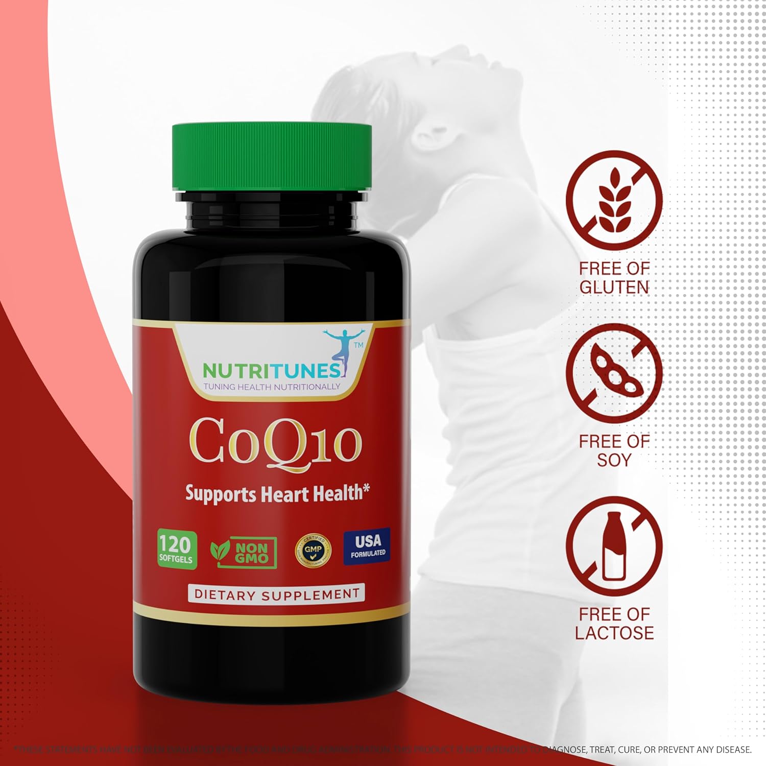 Nutritunes CoQ10 100mg Softgels - High Absorption Antioxidant Supplement for Heart Health and Energy - 120 Softgels, Non-GMO, Gluten-Free