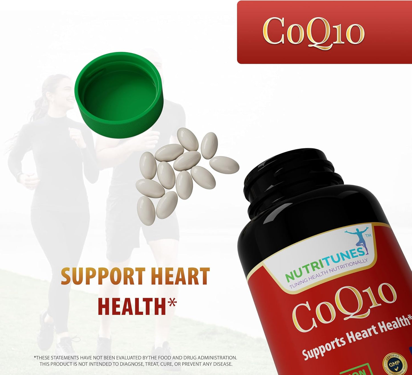 Nutritunes CoQ10 100mg Softgels - High Absorption Antioxidant Supplement for Heart Health and Energy - 120 Softgels, Non-GMO, Gluten-Free