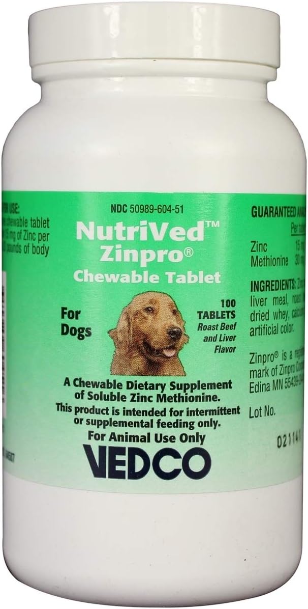 NutriVed Zinc & Methionine Chewable Tablets 100ct for Canines