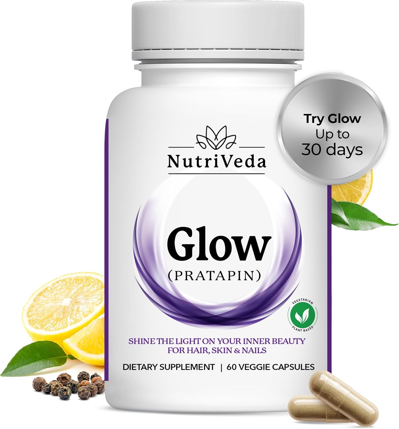 Nutriveda Glow Capsules: Premium Hair, Skin, and Nail Vitamins for Enhanced Beauty & Wellness Support (60 Capsules)