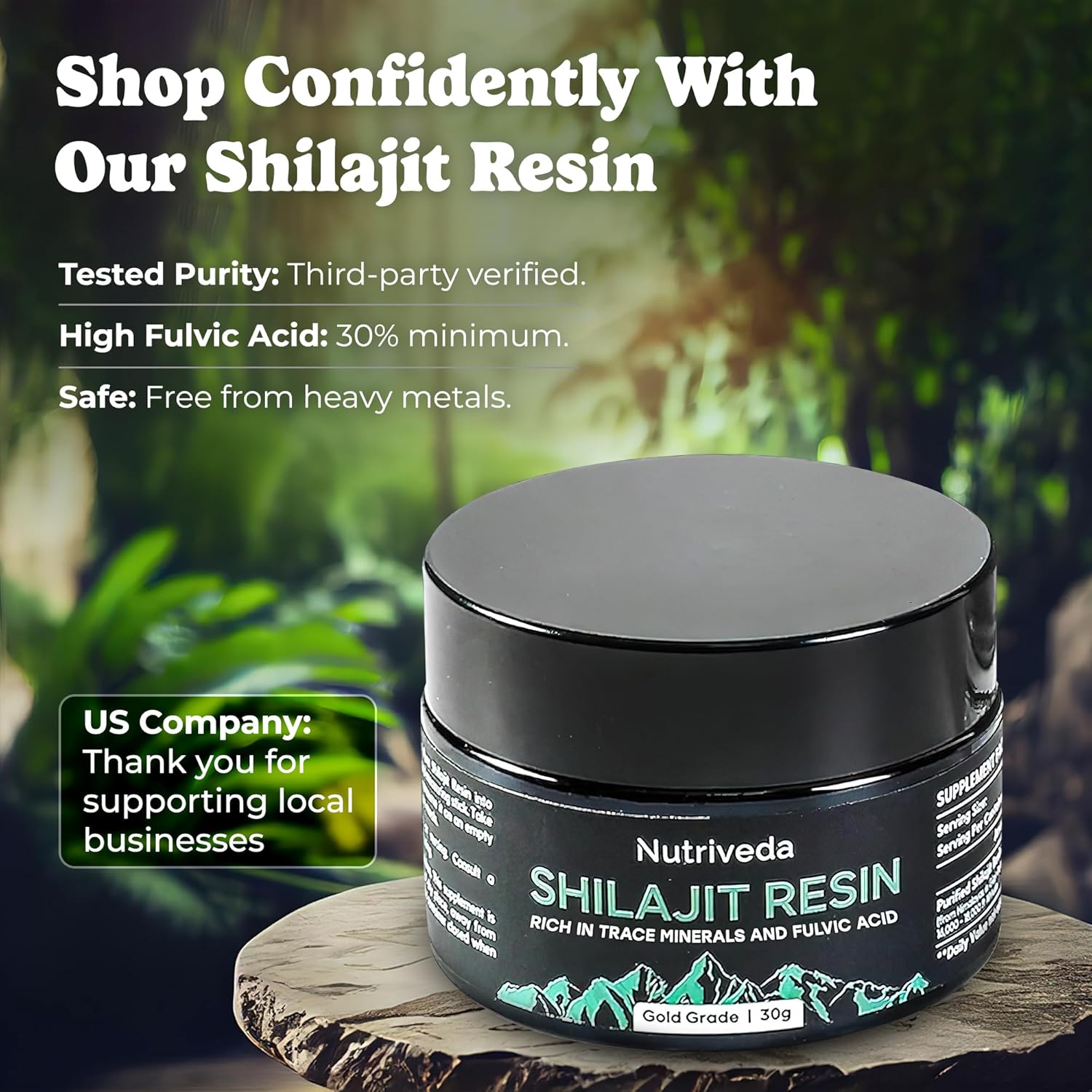 Nutriveda Premium Shilajit Resin 600mg - Gold Grade Himalayan Shilajit - High in Trace Minerals and Fulvic Acid for Energy and Immune Boost - Third-Party Tested - 30g (Improved Taste, Less Bitterness)