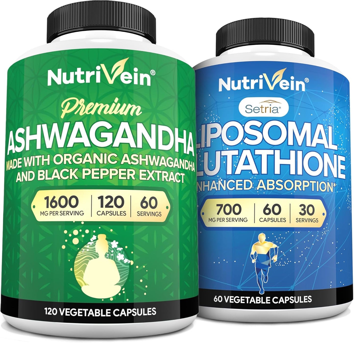 Nutrivein Ashwagandha and Glutathione Supplement Bundle for Immunity, Balance, and Vitality