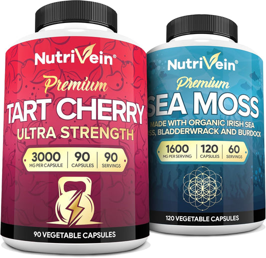 Nutrivein Irish Sea Moss and Tart Cherry Capsules Bundle: Digestive Support and Daily Wellness Supplement Set
